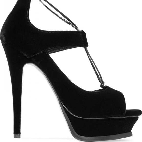 SAINT LAURENT Tribute Velvet Platform Sandals - Picture 3 of 6